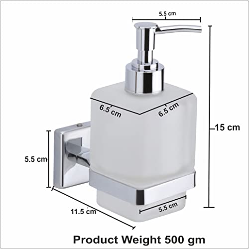 Image of Premium Wall Mounted Liquid Soap Dispenser - 304 Stainless Steel Holder with Frosted Glass Bottle | Rust-Proof Hand Wash Pump for Bathroom, Kitchen, & Wash Basin (Square 27O)