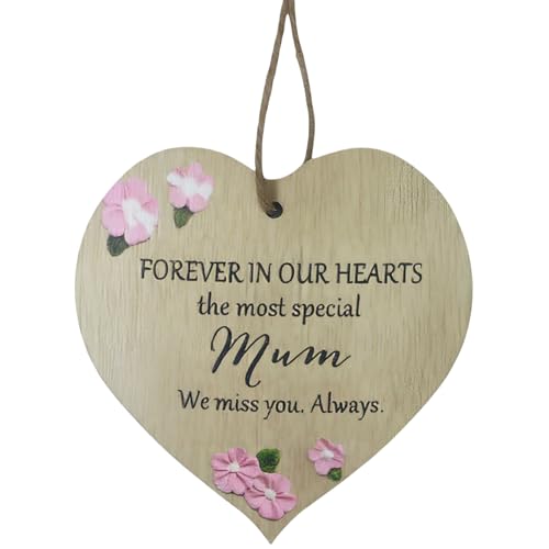 Tivleed Regalos de duelo para mujeres, adorno conmemorativo de corazón, recuerdo de duelo de condolencias, adorno de madera para tumba, decoración de recuerdo, 7,3 x 6,8 x 0,3 cm