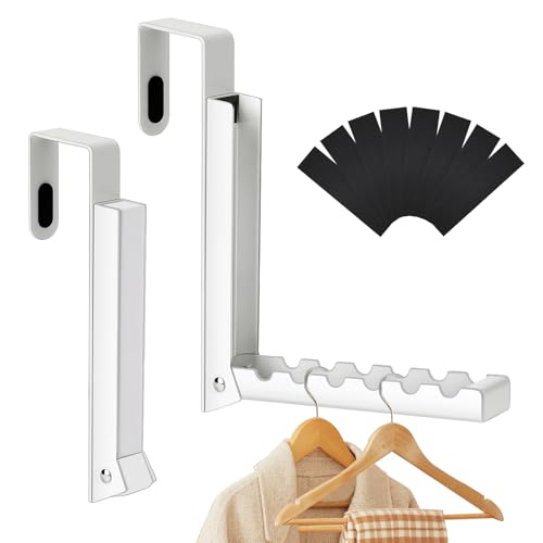 2-Packs Over the Door Hanger Hooks with Extra Anti-slip Pads Metal Folding Clothes Drying Racks for Laundry Dorm Portable Space Saving Coat Towels Organizer Rack for Travel Hanging Storage