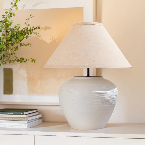 YEPDIN 15.3" White Streak Ceramic Pot Table Lamp