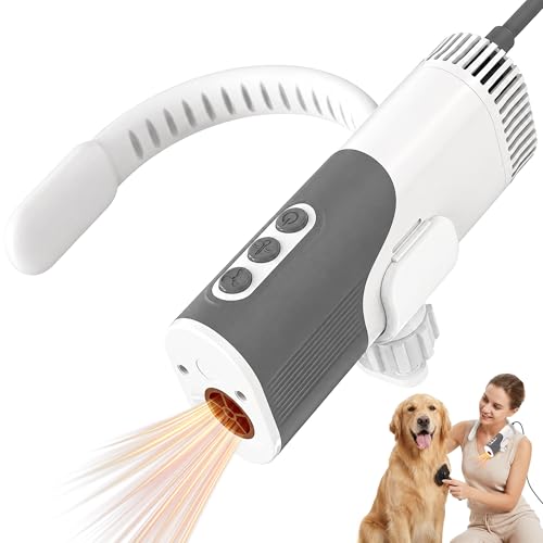 PETNF Hands-Free Dog Dryer for Pet Grooming 110 000 RPM High Velocity Pet Hair Dryer 1300W Powerful Neck Hanging Design 3 Speeds & 5 Heat Settings for Home & Salon