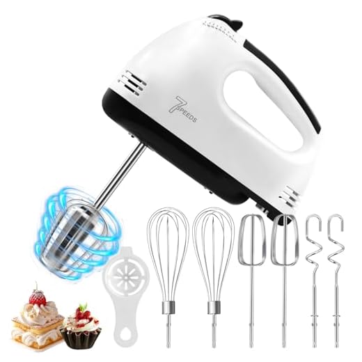 Batidora de Mano 7 Velocidades，Turbocharged Batidora de Mano, Mezclador de Cocina Incluye 4 Barras de Mezcla para Mezclar, 1 Separación De Claras De Huevo