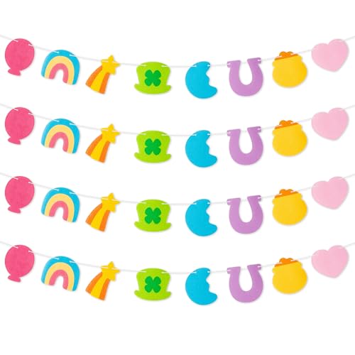 Haooryx St. Patrick's Day Lucky Charms Felt Banner - 4Pcs Lucky Green Shamrock Banner Hanging Garland for Home Fireplace Classroom Bulletin Board Wall Decoration St. Patrick's Day Party Decor Supplies