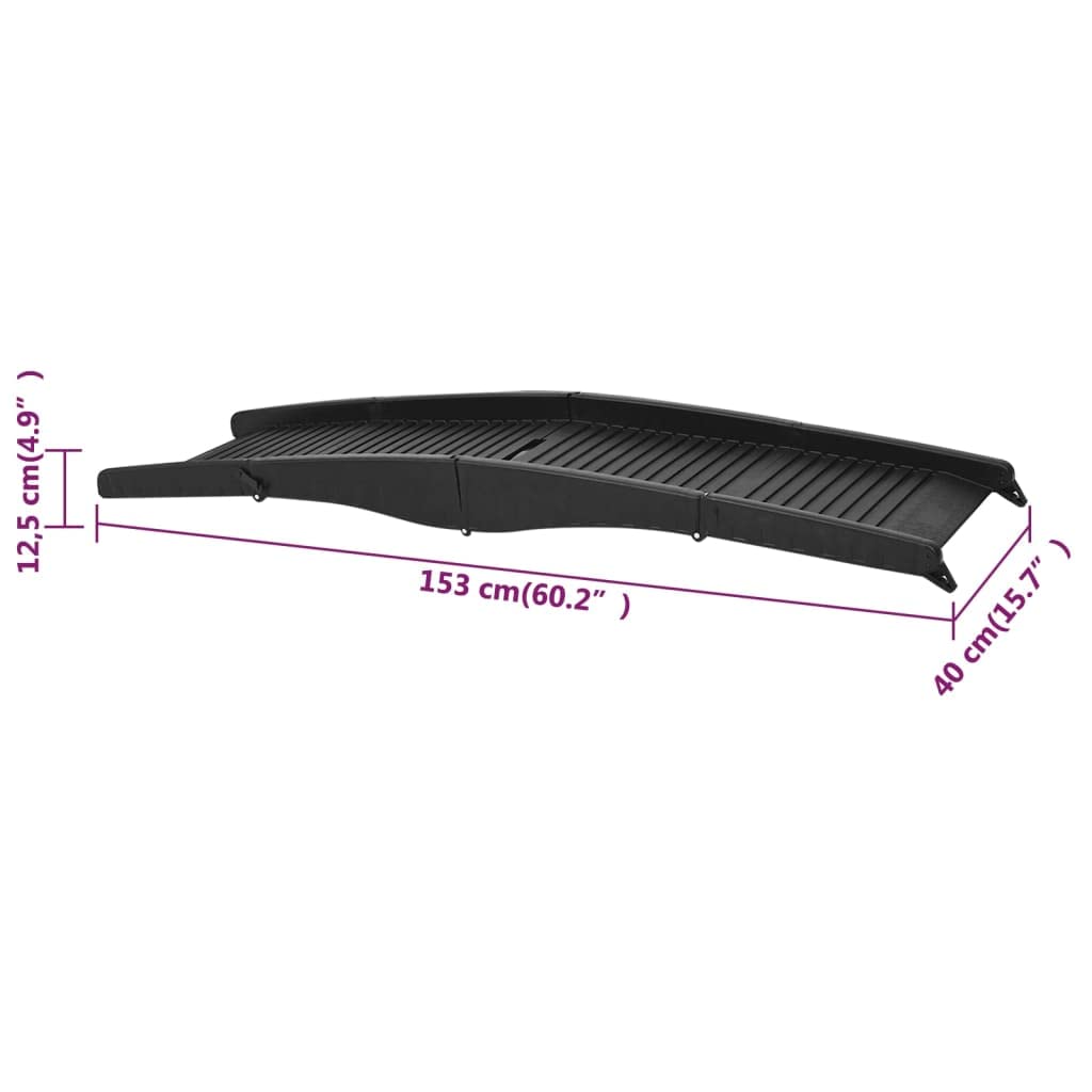 Rampe Pliable pour Chien Noir 153x40x12,5 cm Plastique, Facile à Transporter, antidérapante, idéale pour Animaux âgés, handicapés ou avec problèmes d'articulations, pour Maison ou Voiture