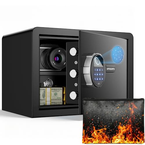 KPASAFE Smart Biometric Safe with Fingerprint Lock 0.8 Cu ft Small Home Safe with Fireproof Bag Backlit Keypad Silent Mode and LED Light Secure Metal Safe for Cash Jewelry Documents 9.8X13.8X9.8