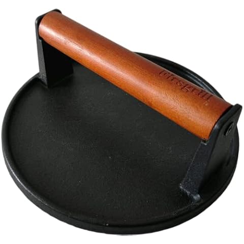 Firsgrill Burger Press 7.08" Round,Heavy-Duty Cast Iron Smash Burger Press Meat Steak With Wood Handle for Blackstone Camp chef Pitboss Weber Griddle Grills(Round) Cover