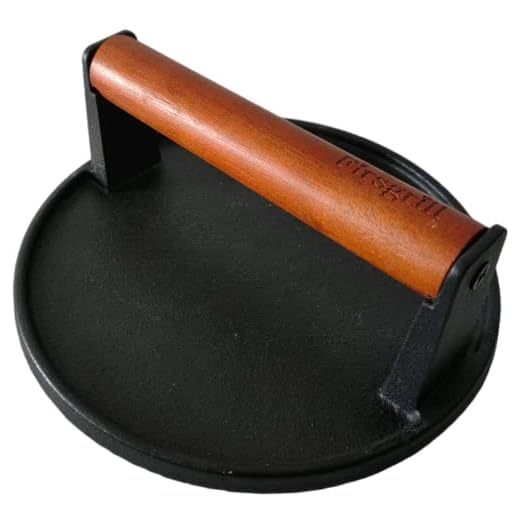 Firsgrill Burger Press 7.08" Round,Heavy-Duty Cast Iron Smash Burger Press Meat Steak With Wood Handle for Blackstone Camp chef Pitboss Weber Griddle Grills(Round)