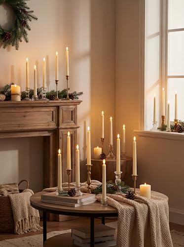 Image of Retisee 30 Pcs 11 Inch Flameless Taper Candles LED Candles Bulk Battery Operated Taper Candle Flickering LED Candlesticks for Valentines Birthday Wedding Party Decor (Roman Style,Ivory)