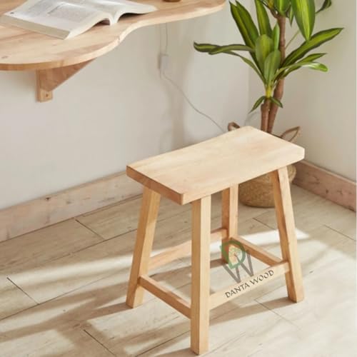 Image of Sitting Wooden Stool Indoor & Outdoor, Stool for Office, Home & Garden Use- 18-Inch