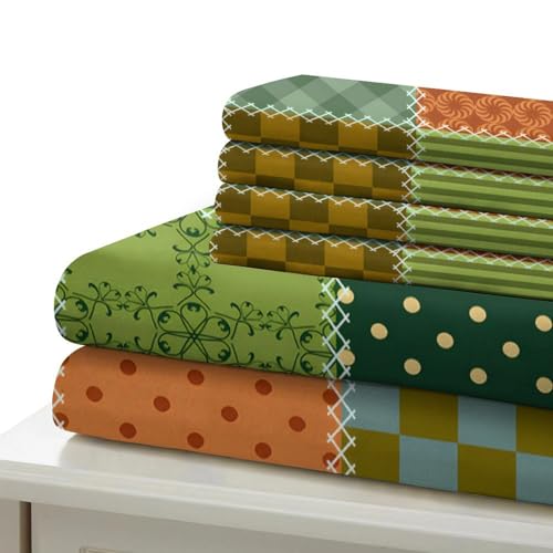 Drap de couette 200x200 microfibre imprimé patchwork 3D vintage