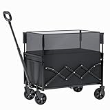 Carrello Pieghevole Resistente con ruote, Carrello Fuoristrada per giardinaggio, campeggio, shopping, spiaggia e sport all'aperto, Nero, Capacità Massima 120 litri e 100 kg.