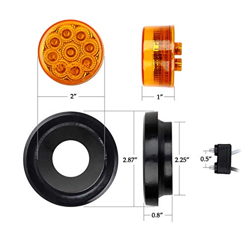 Partsam 2Pcs 2 Inch Round Truck Trailer Led Side Marker Clearance Light Amber 9 Diodes With Reflectors Sealed Waterproof 12V 2 Inch Round Led Side Fender Panel Lights With Grommets And Wire Pigtail #TOP4