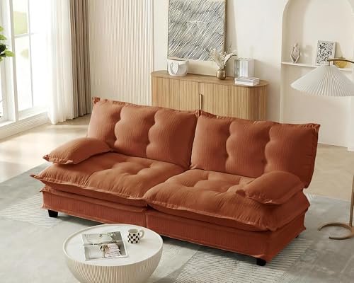 Image of 77 inch Sectional Sleeper Sofa, Modular Deep Seat Couches for Living Room Apartment, Flexible Module Combination Cloud Sofa with Spring Support, Easy Assembly, Orange
