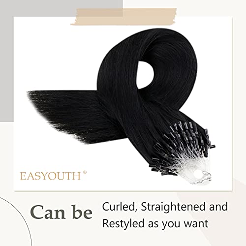 Easyouth Micro Loop Hair Extensions Black Micro Hair Extensions Human Hair Jet Black Micro Beads Hair Extension Soft Straight Hair Extension Natural Look 20 Inch 50g 50s - Image 2