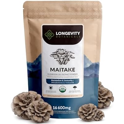 Organic Maitake Mushroom Powder Supplement 100g | Pure Fruiting Body 10:1 High Strength Extract | 30% Beta-D Glucans | 16,600mg Raw Equivalent Per Serving | Immune, Metabolic & Wellness Support