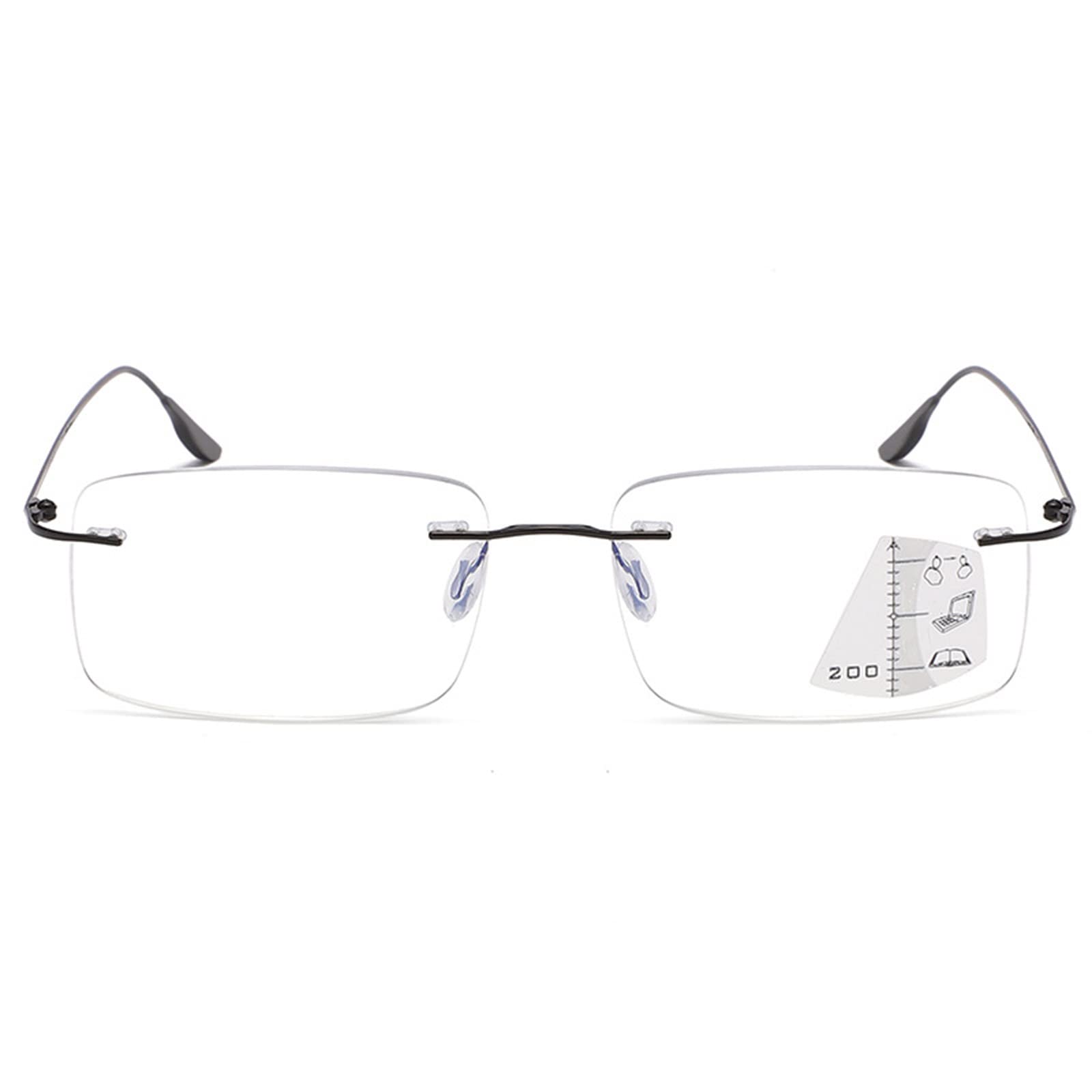 Męskie okulary do czytania bez oprawek Progresywny wieloogniskowy kwadratowy obiektyw HD Ultralekki czytnik w podeszłym wieku z elastycznym zawiasem + 1.0 do + 3.0, czarny - + 2.50