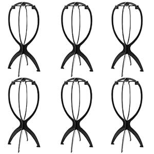 DANSEE 6 Pack Short Wig Stand Portable Wig Holder for multiple Wigs and Hats, 14.2 Inches Travel Wig Stand(Black)