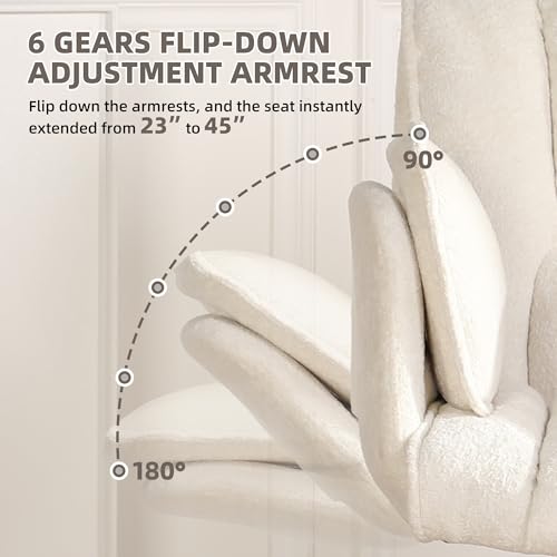 Image of Criss Cross Chair with Wheels & Outward-Folding Arms, Cross Legged Office Chair, Built-in Dynamic Airbag Lumbar Support, Wide Seat Desk Chairs for Home Office, Apartment, Vanity, Beige