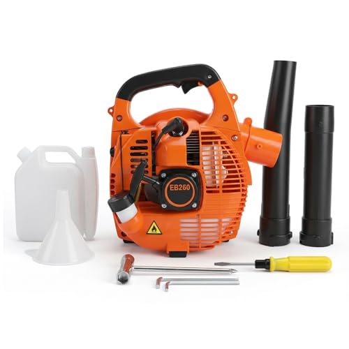 26cc Petrol Leaf Blower, Hand Held Garden Blower, Snow Blower for Patio Cleaning, Lawn Care, Leaves Garden, Grass, Dust, 250km/h, Lightweight & Ergonomic Design (Orange)