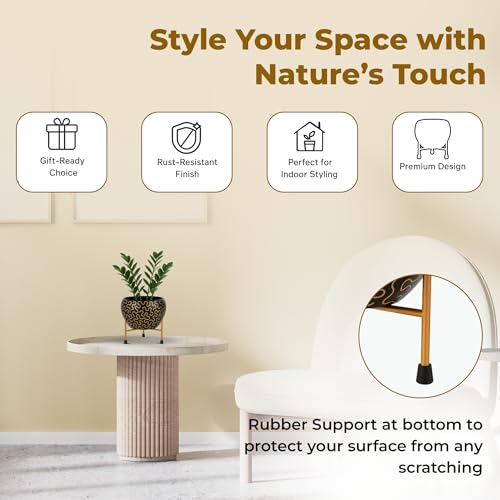 Image of Natural Earth Metal Flower Vase Planter Pot with Iron Stand | Decorative Plant Cachepot for Indoor & Outdoor Use | Succulent Pot for Home & Garden Decor (Black Golden Wave)