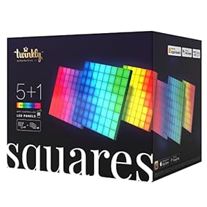Twinkly Squares Starter Kit App-Controlled LED Wall Panels with 64 RGB (16 Million Colors) Pixels. Black. 1 Master Tile + 5 Extension Tiles. Indoor Panel Light Smart Home Lighting Decoration