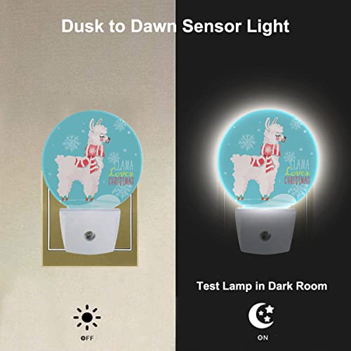 Image of Cute Animal Night Light Funny Christmas Llama Wear Red Scarf Winter Snowflakes Plug-in Nightlight Energy Saving 0.5W LED Lighting for Boys Girls Men Women