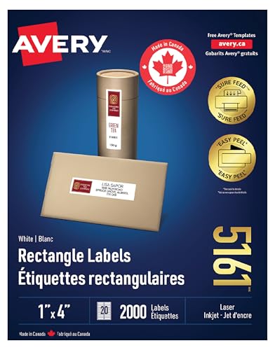Avery White Rectangle Labels, 1" X 4" Rectangle Label with Easy Peel for Laser/Inkjet Printers, Shipping/Addressing, Permanent Labels, Printable Blank 2000 Labels, (5161) Made in C image 5