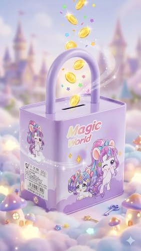 Image of Sajani Cute Cartoon Creative Portable Piggy Bank, Money Saving Box with Combination Lock, Mini Coin Bank Gifts for Boys and Girls, Best Return Gifts for Kids (Pack of 1) (Lock - Purple)