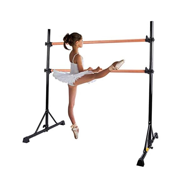 ZELUS Portable Ballet Barre Bar for Home Kids Ballet Bar 5ft Adjustable Freestanding Double Stretching Dance Bar, Barre Exercise Equipment for Women with Heavy-Duty Beechwood 330 lb Capacity (Black)