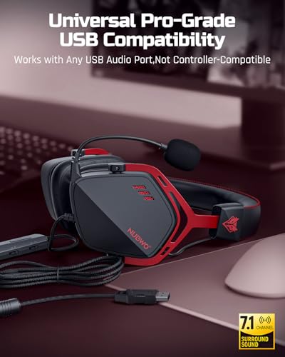 Image of NUBWO HG03 Wired Gaming Headset for PC, FPS-Tuned, Noise-Canceling Mic | USB-A Equipped | One-Click FPS Mode | 50mm Driver | Memory Foam Cushion | For PC Laptop | Gaming & Office Comfort- BlackRed