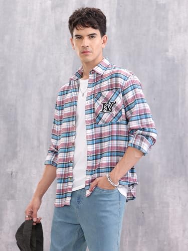 Image of WROGN Men's Pure Cotton Shirt | Checkered | Comfort Fit
