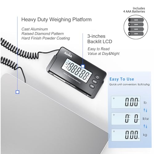 ACNHLI Heavy Duty Shipping Scale,440 LBS high Precision Hidden Wall Mounted Display, Portable Multi-Function Weighing Scale for Warehouse/Office/delivery Company, Includes Adapter and Product Manual