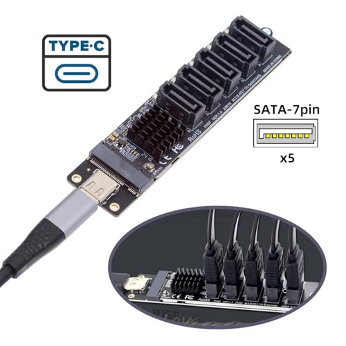 cablecc 10Gbps USB-C 5 Ports Type-C to 6Gbps NGFF B+M Key SATA Adapter Converter PM Port Multiplier Selector JMB575 JMS580 - Thumbnail 5