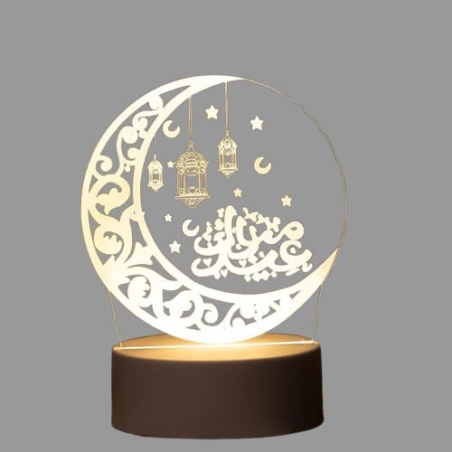 Ramadan Decorations Moon Table Lamp – Warm White Crescent Castle Moon Lamp, USB Powered LED Night Light for Ramadan & Eid