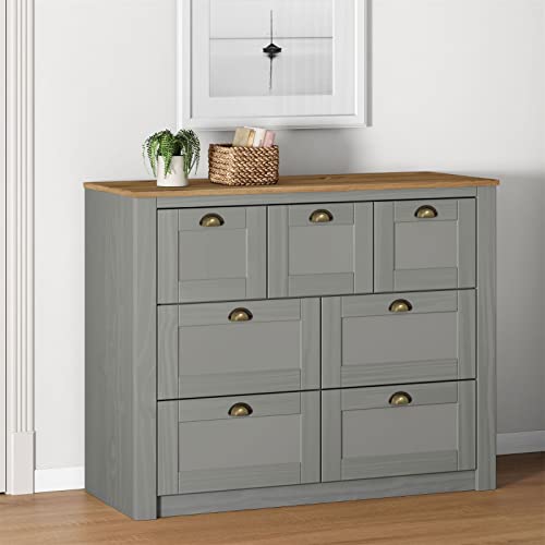 IDIMEX Commode Chambre Bolton L 110 cm en Bois Massif Gris et Brun 7 tiroirs Meuble de Rangement...