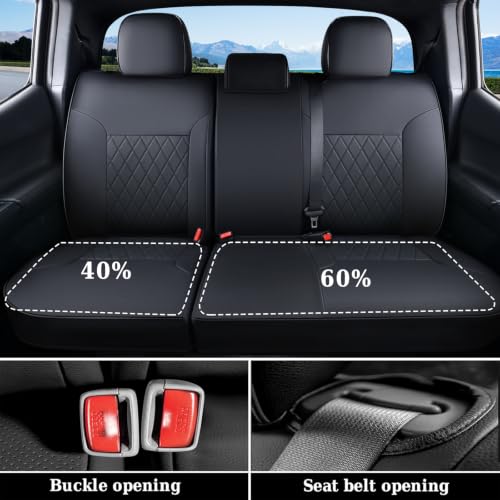 Image of Coverado Tacoma Seat Covers Full Set, Faux Leather Seat Covers Custom Fit for 2024-2026 Toyota Tacoma Double /Crew Cab Base Prerunner SR5 Limited TRD Sport Interior Covers (Black)