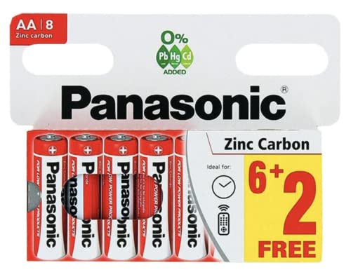 Panasonic Pilas AA de Zinc y Carbono, Paquete de 8