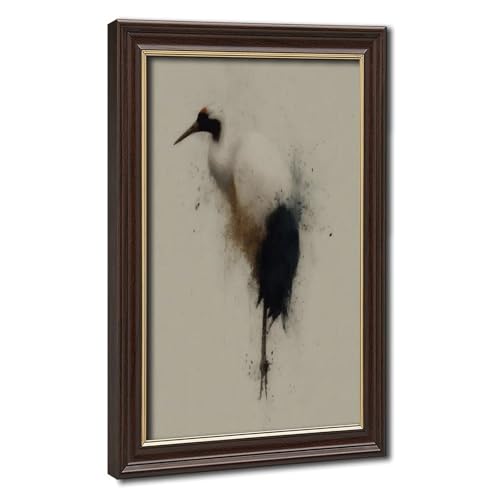 Poster grue japonaise Wabi-sabi et décoration murale zen en peinture sur toile