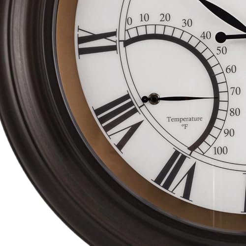 ANDY STAR 24 Inch Outdoor Clocks Waterproof,Large Outdoor Wall Clocks for Patio with Thermometer, Weatherproof Illuminated Clock Battery Operated with Thermometer&Hygrometer,Oil Rubbed Bronze Black - Image 3
