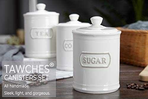 Canisters Sets for the Kitchen Airtight, White Kitchen Canisters set of 3 for Coffee Tea Sugar, Ceramic Canisters With Lids TAWCHES