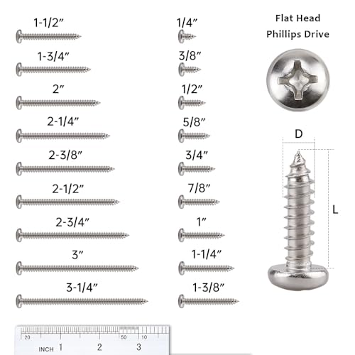 #14 x 1 (30 Pack) Stainless Steel Phillips Pan Head Wood Screws, Stainless Steel 304 (18-8), Pan Head Sheet Metal Screws Self Tapping for Wood - Thumbnail 6