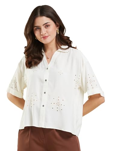 Image of J TURRITOPSIS Women's Cotton Blend Embroidered Stylish Shirt
