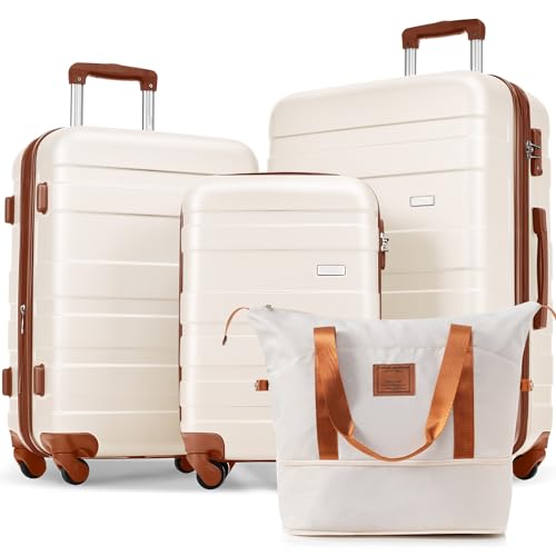 Luggage Sets 4 Piece, ABS Durable Expandable Suitcase Set with Travel Bag & 360° Spinner Wheels