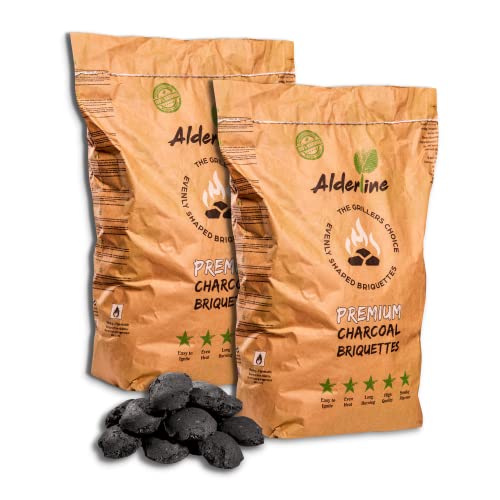 Alderline Premium Charcoal BBQ Briquettes for Barbecues, Smokers, Pizza Ovens, BBQ Grills and more (8kg)