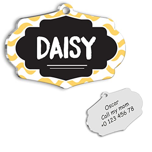 Black Yellow Personalized Dog Tag - Custom Name Tag - ID Tag for Dog & Cat - Customized Pet Tags - Dog Name Tag - Cat Name Tag - Engraved Dog Tag