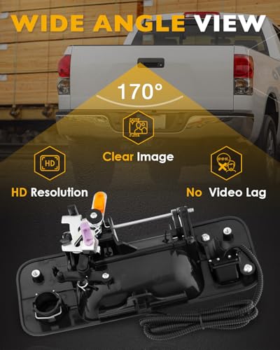 Image of Rear View Mirror Monitor w /Backup Camera, Fit for 2007-2013 Toyota Tundra | Tailgate Handle, 4.3 inch Rearview, 170 Rear Viewing Angle, Waterproof Rear View Camera, Parking Assist Safety System