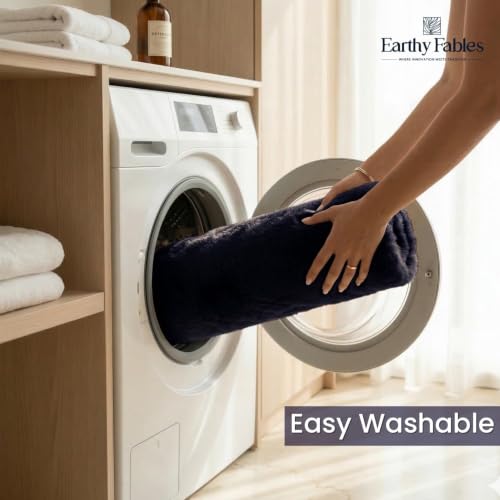 Image of Earthy Fables Plush Microfiber Bath Mat, Quick Dry, Anti-Skid, Water Absorbent, Non-Slip, Machine Washable Floor Rug, Shower Mat, Door Mat for Bathroom, Bedroom, 75 x 45 cm - Navy
