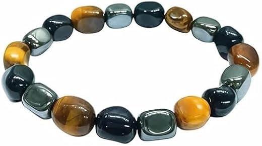 Pearl Nakshatra Original Triple Protection Bracelet – Natural Tiger Eye, Black Obsidian &amp; Hematite Stone (10MM Beads) for ...