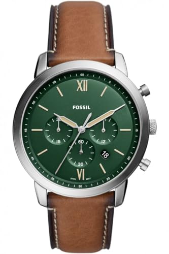 Fossil Reloj para hombre Neutra, movimiento de cuarzo, caja de acero Verde de 44mm con correa de piel Pro-Planet, FS5963