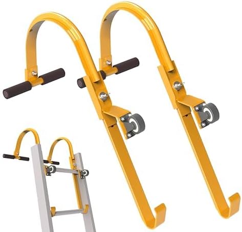 Roof Ladder Hooks with Wheel,Heavy Duty Extension Ladder Stabilizer,Roof Ridge Extension,T-Bar Rubber Grip for Damage Prevention,Lock Jaw Ladder Grip,Easy to Access Steep Roofs